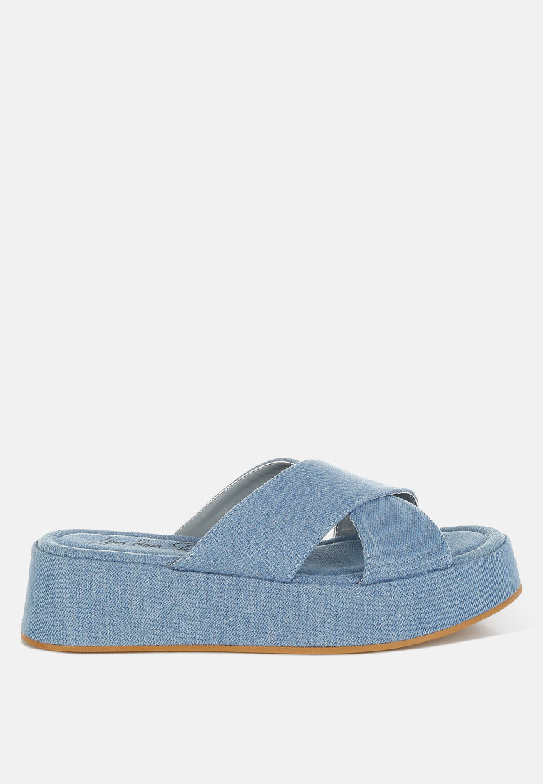 Karbi Denim Flatform Slip Ons-0